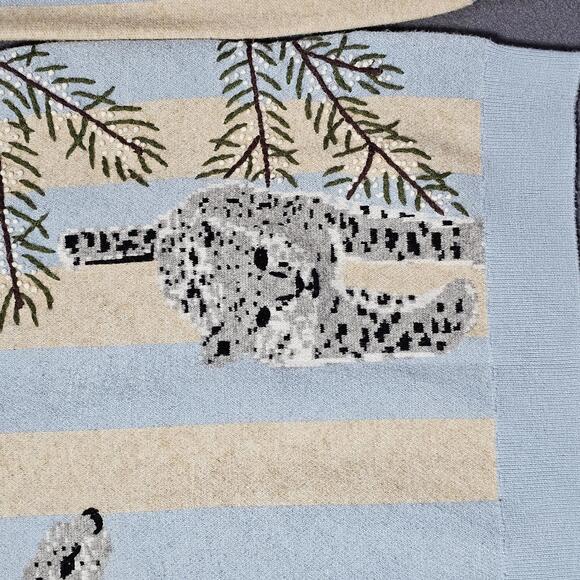 MAVRANS Men's Sweater RARE M Blue Beige Striped Leopard Print Knit Pullover Cat - Picture 10 of 14